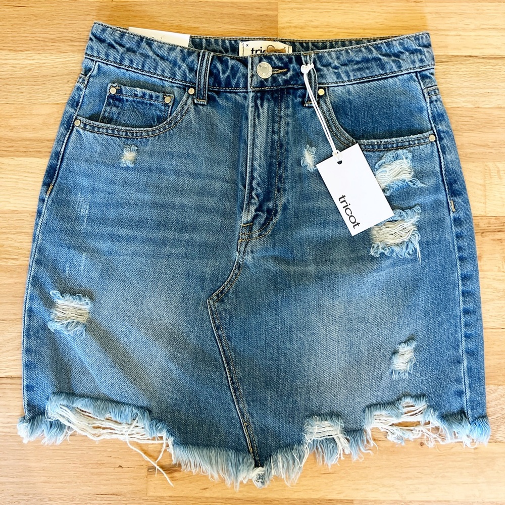 Distressed denim skirt